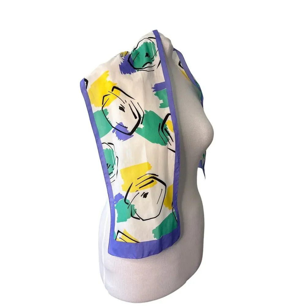 Vintage White Purple Wrap‎ Scarf Rectangle Geometric Colorful 53